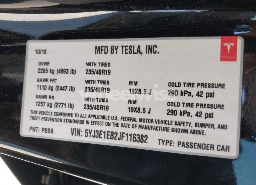 Photo 9 of 2018 Tesla Model 3 LONG RANGE/PERFORMANCE (VIN 5YJ3E1EB2JF116382)