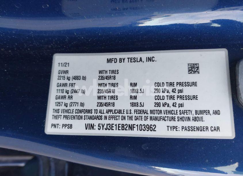 Photo 9 of 2022 Tesla Model 3 LONG RANGE DUAL MOTOR ALL-WHEEL DRIVE (VIN 5YJ3E1EB2NF103962)