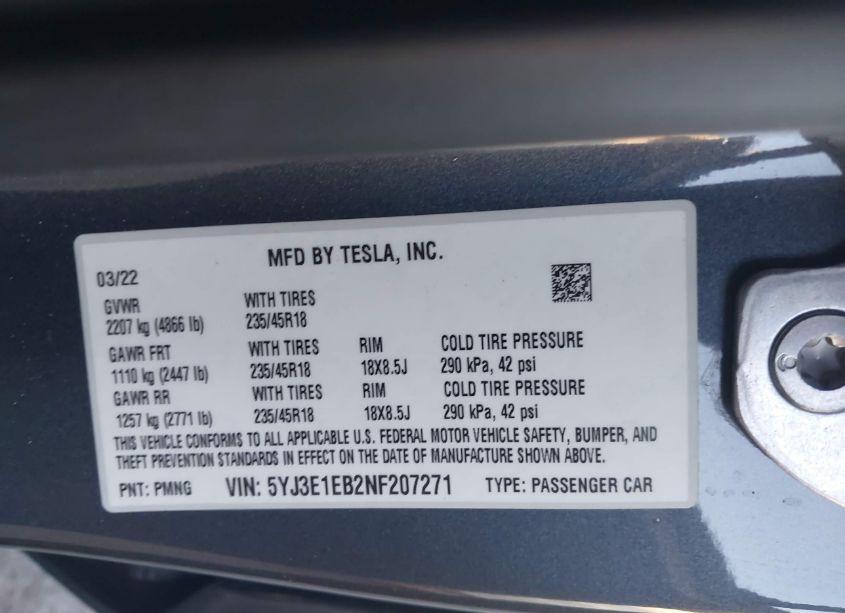 Photo 9 of 2022 Tesla Model 3 LONG RANGE DUAL MOTOR ALL-WHEEL DRIVE (VIN 5YJ3E1EB2NF207271)