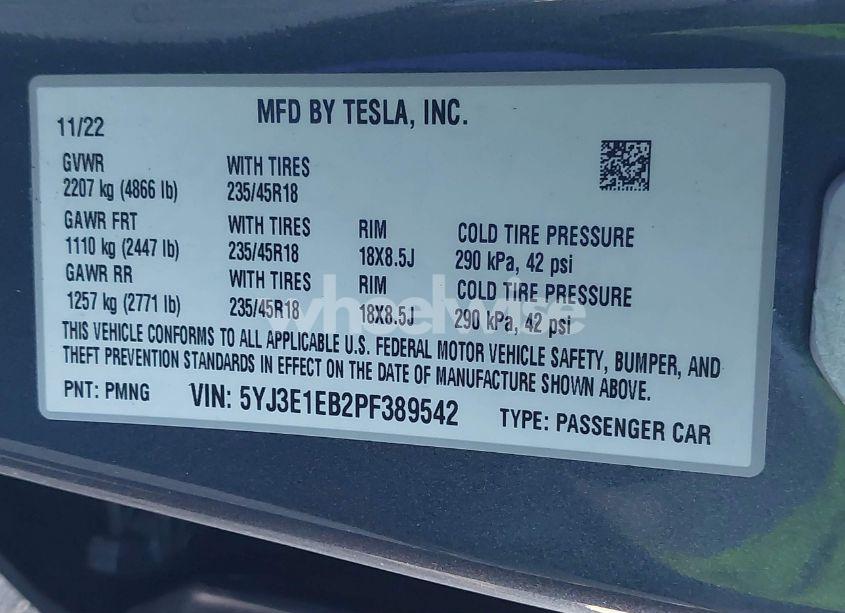 Photo 9 of 2023 Tesla Model 3 LONG RANGE DUAL MOTOR ALL-WHEEL DRIVE (VIN 5YJ3E1EB2PF389542)