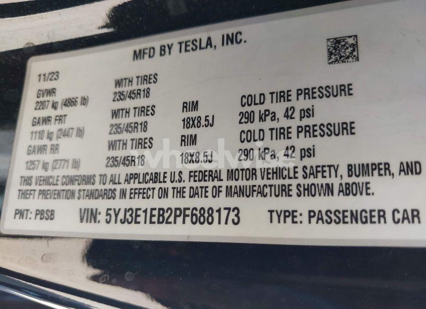 Photo 9 of 2023 Tesla Model 3 LONG RANGE DUAL MOTOR ALL-WHEEL DRIVE (VIN 5YJ3E1EB2PF688173)