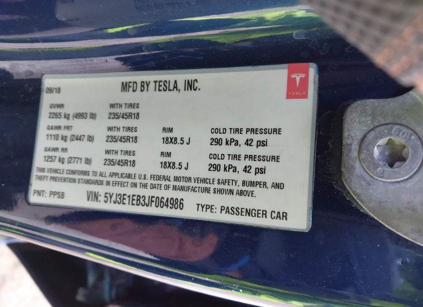 Photo 9 of 2018 Tesla Model 3 LONG RANGE/PERFORMANCE (VIN 5YJ3E1EB3JF064986)