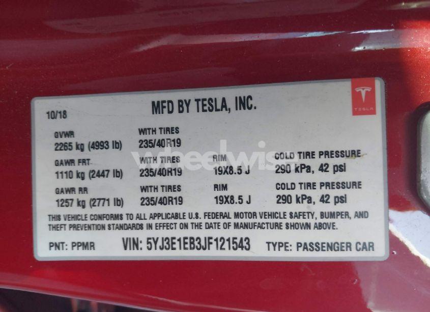 Photo 9 of 2018 Tesla Model 3 LONG RANGE/PERFORMANCE (VIN 5YJ3E1EB3JF121543)