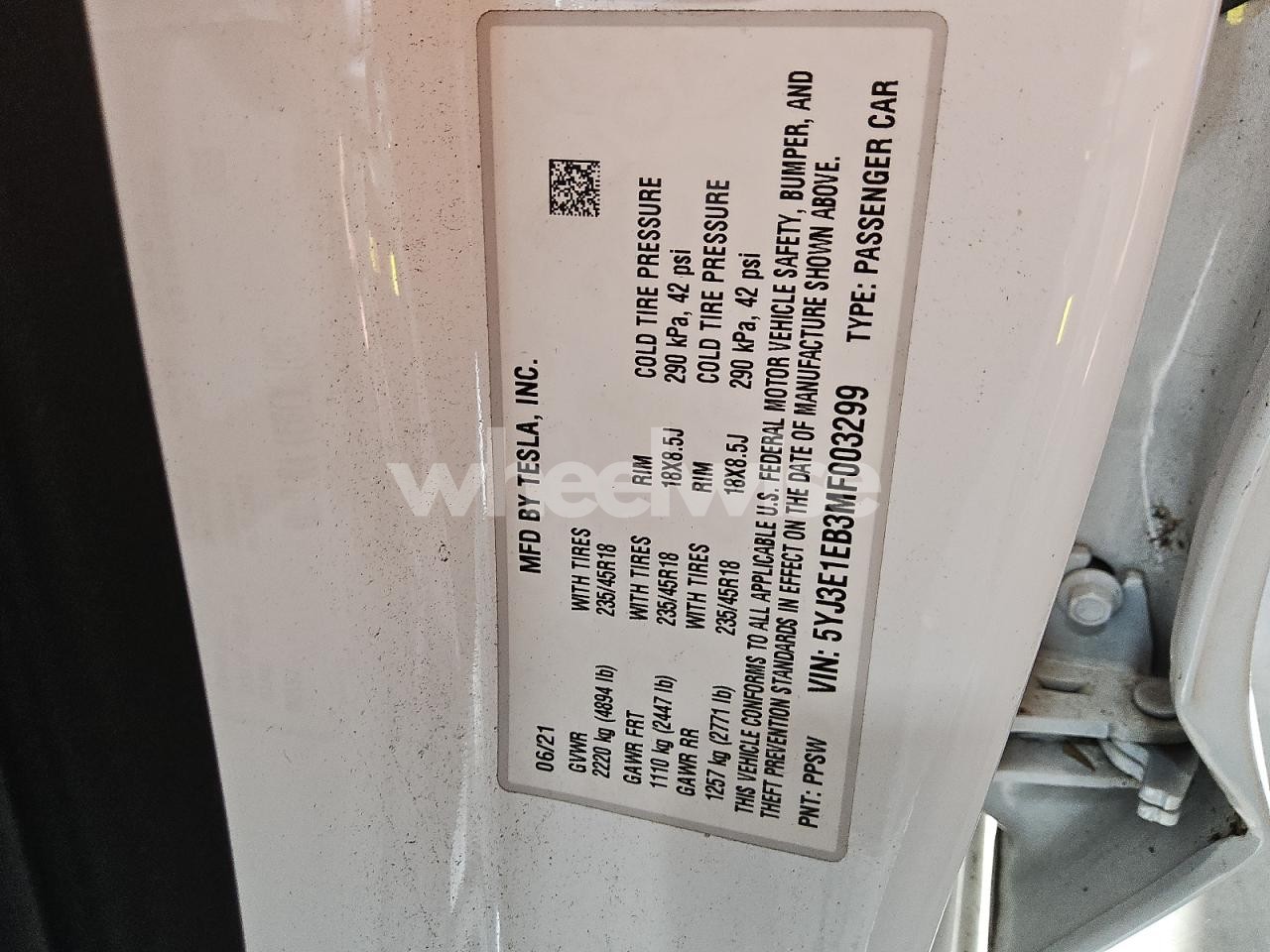 Photo 12 of 2021 TESLA MODEL 3 (VIN 5YJ3E1EB3MF003299)