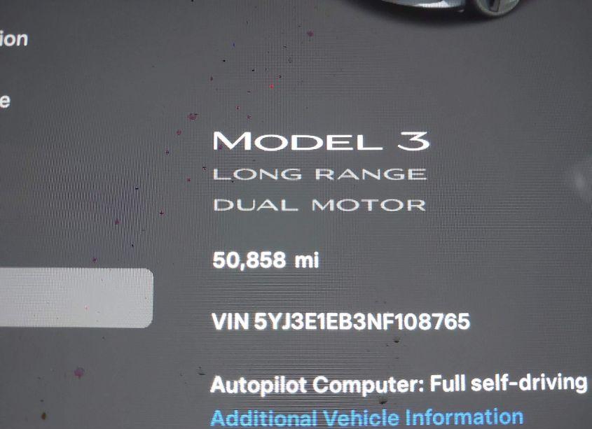 Photo 7 of 2022 Tesla Model 3 LONG RANGE DUAL MOTOR ALL-WHEEL DRIVE (VIN 5YJ3E1EB3NF108765)