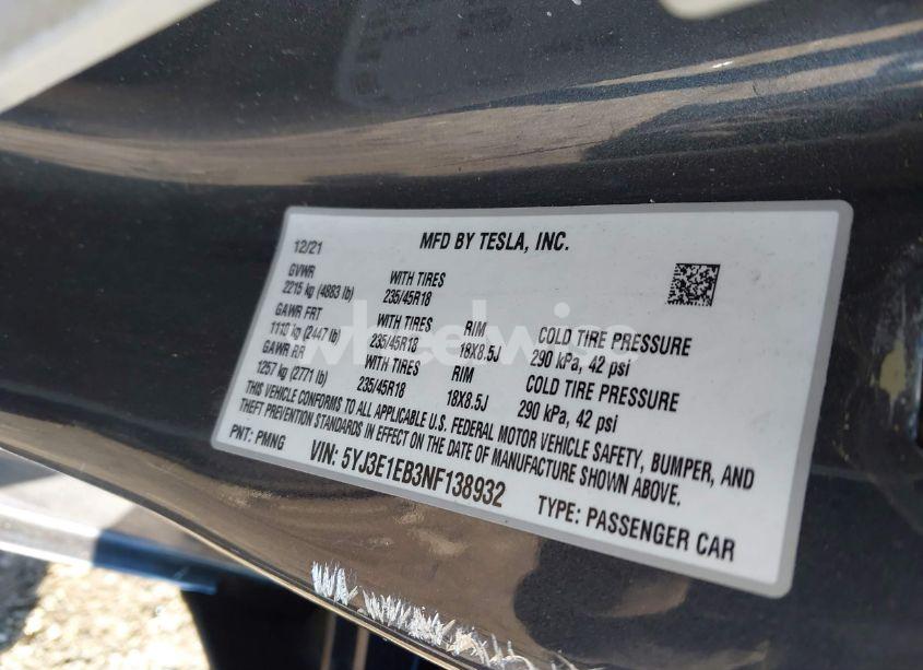 Photo 9 of 2022 Tesla Model 3 LONG RANGE DUAL MOTOR ALL-WHEEL DRIVE (VIN 5YJ3E1EB3NF138932)