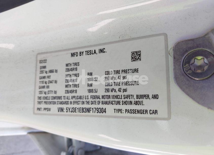 Photo 9 of 2022 Tesla Model 3 LONG RANGE DUAL MOTOR ALL-WHEEL DRIVE (VIN 5YJ3E1EB3NF179304)