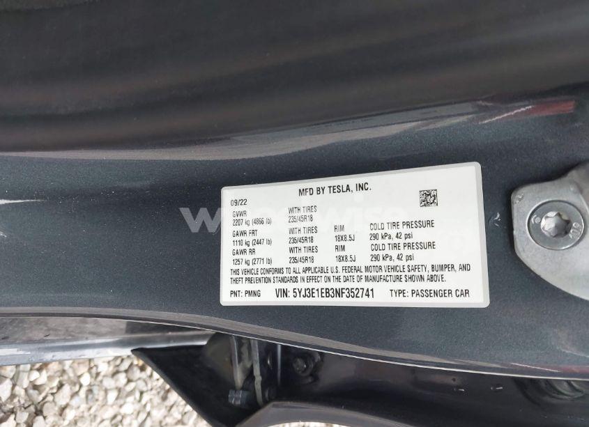 Photo 9 of 2022 Tesla Model 3 LONG RANGE DUAL MOTOR ALL-WHEEL DRIVE (VIN 5YJ3E1EB3NF352741)