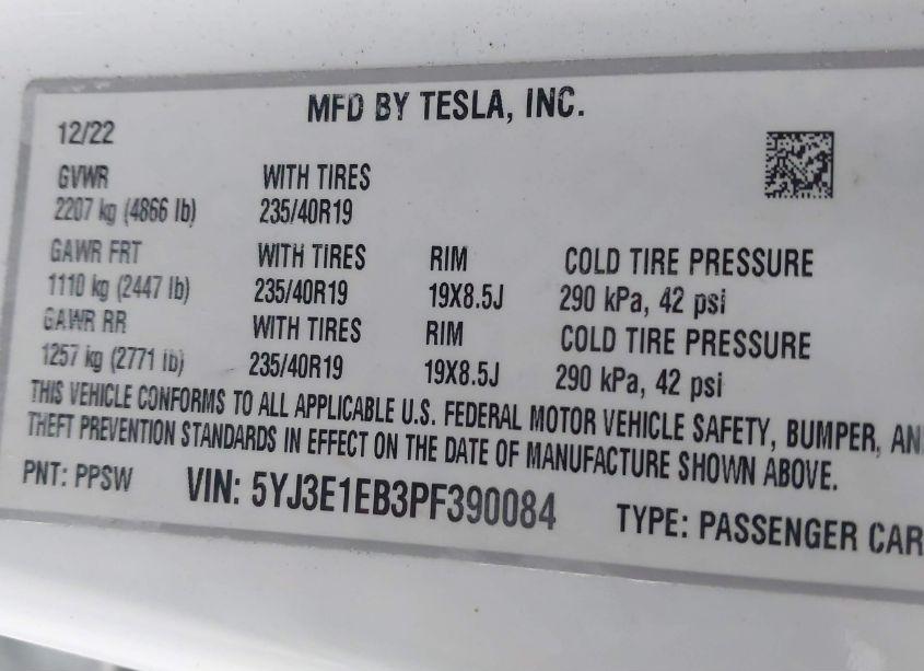 Photo 9 of 2023 Tesla Model 3 LONG RANGE DUAL MOTOR ALL-WHEEL DRIVE (VIN 5YJ3E1EB3PF390084)