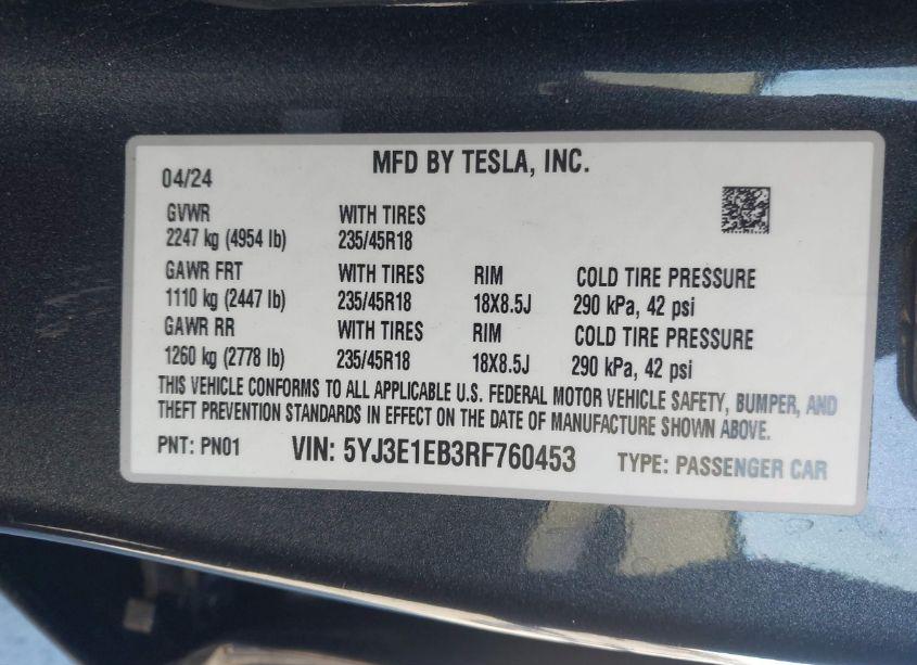 Photo 9 of 2024 Tesla Model 3 LONG RANGE DUAL MOTOR ALL-WHEEL DRIVE (VIN 5YJ3E1EB3RF760453)