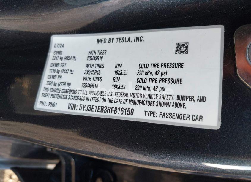Photo 9 of 2024 Tesla Model 3 LONG RANGE DUAL MOTOR ALL-WHEEL DRIVE (VIN 5YJ3E1EB3RF816150)