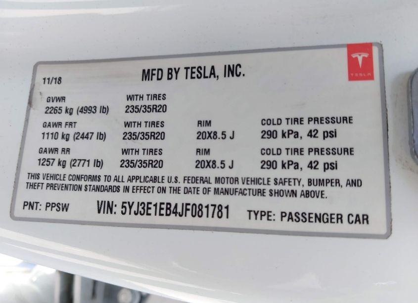 Photo 9 of 2018 Tesla Model 3 LONG RANGE/PERFORMANCE (VIN 5YJ3E1EB4JF081781)