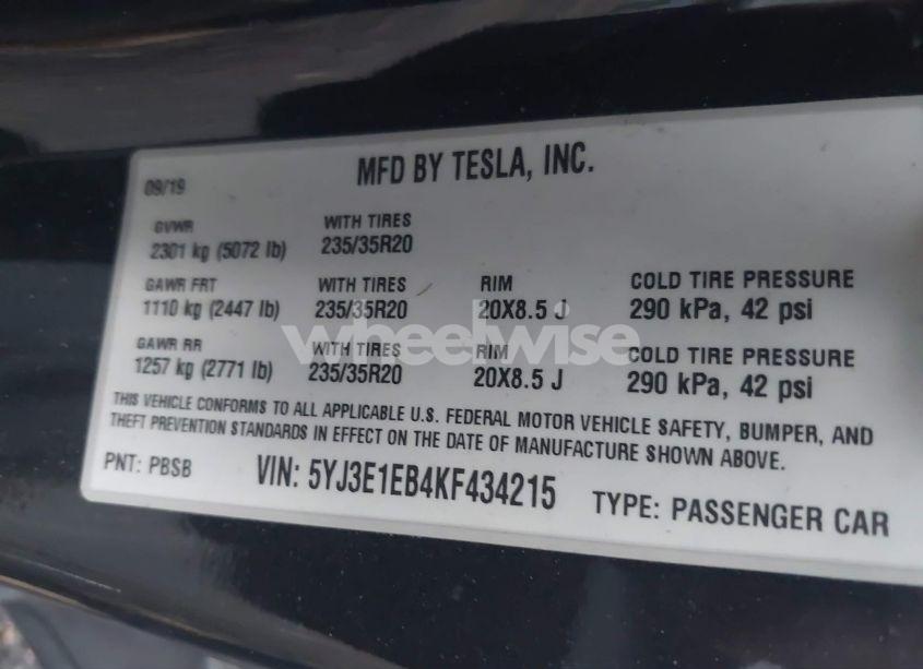 Photo 9 of 2019 Tesla Model 3 LONG RANGE/PERFORMANCE (VIN 5YJ3E1EB4KF434215)