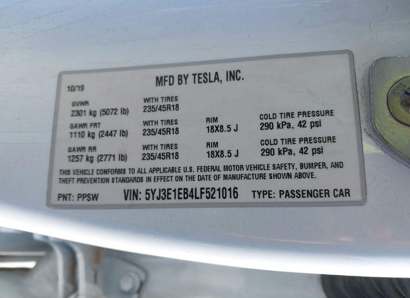 Photo 9 of 2020 Tesla Model 3 LONG RANGE DUAL MOTOR ALL-WHEEL DRIVE (VIN 5YJ3E1EB4LF521016)