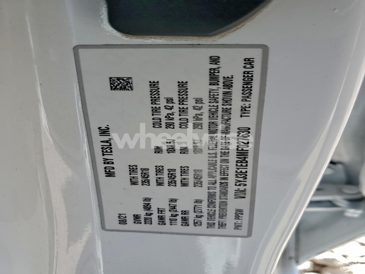 Photo 12 of 2021 TESLA MODEL 3 (VIN 5YJ3E1EB4MF027630)