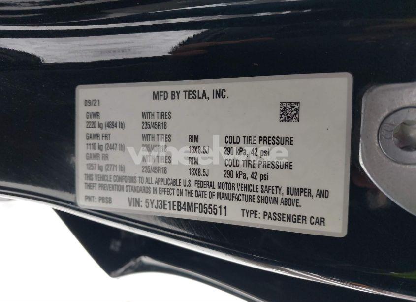 Photo 9 of 2021 Tesla Model 3 LONG RANGE DUAL MOTOR ALL-WHEEL DRIVE (VIN 5YJ3E1EB4MF055511)