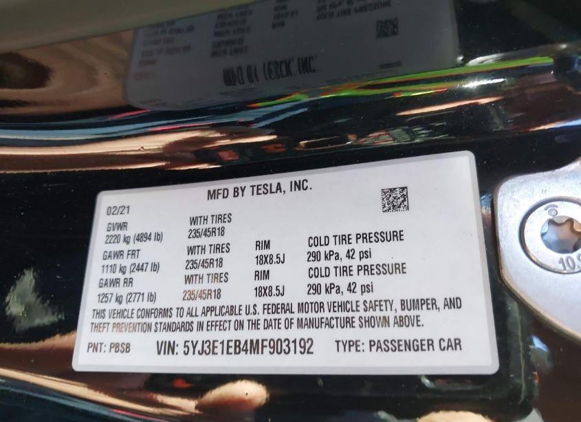 Photo 9 of 2021 Tesla Model 3 LONG RANGE DUAL MOTOR ALL-WHEEL DRIVE (VIN 5YJ3E1EB4MF903192)