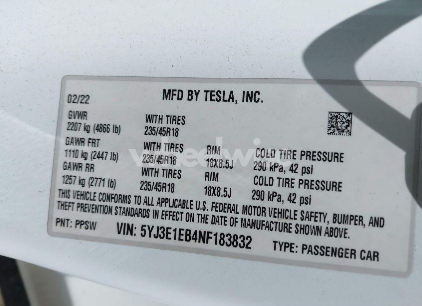Photo 9 of 2022 Tesla Model 3 LONG RANGE DUAL MOTOR ALL-WHEEL DRIVE (VIN 5YJ3E1EB4NF183832)