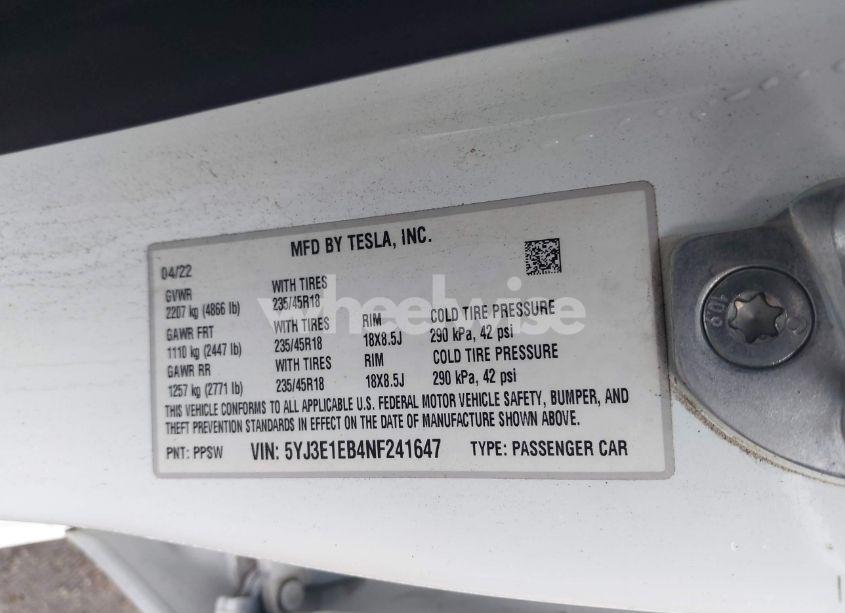 Photo 9 of 2022 Tesla Model 3 LONG RANGE DUAL MOTOR ALL-WHEEL DRIVE (VIN 5YJ3E1EB4NF241647)