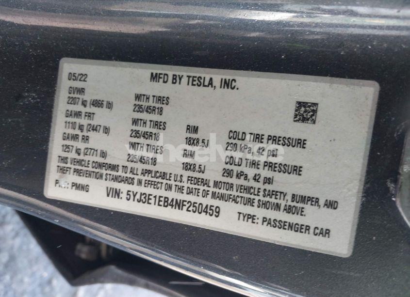 Photo 9 of 2022 Tesla Model 3 LONG RANGE DUAL MOTOR ALL-WHEEL DRIVE (VIN 5YJ3E1EB4NF250459)