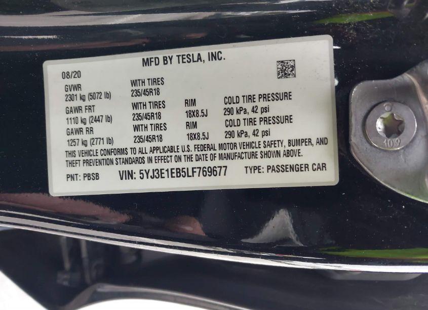 Photo 9 of 2020 Tesla Model 3 LONG RANGE DUAL MOTOR ALL-WHEEL DRIVE (VIN 5YJ3E1EB5LF769677)