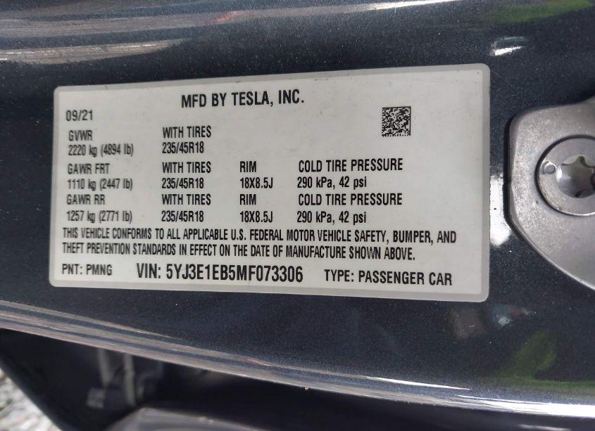 Photo 9 of 2021 Tesla Model 3 LONG RANGE DUAL MOTOR ALL-WHEEL DRIVE (VIN 5YJ3E1EB5MF073306)