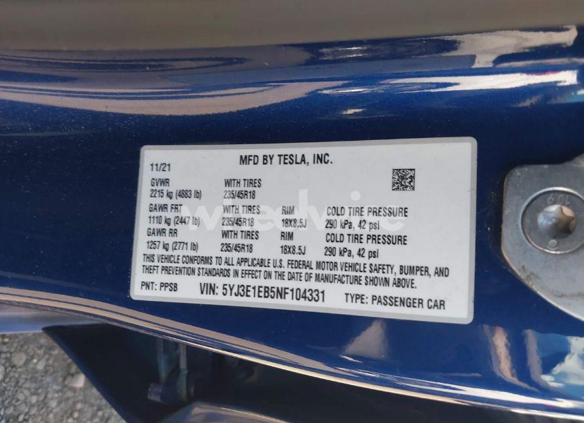 Photo 9 of 2022 Tesla Model 3 LONG RANGE DUAL MOTOR ALL-WHEEL DRIVE (VIN 5YJ3E1EB5NF104331)