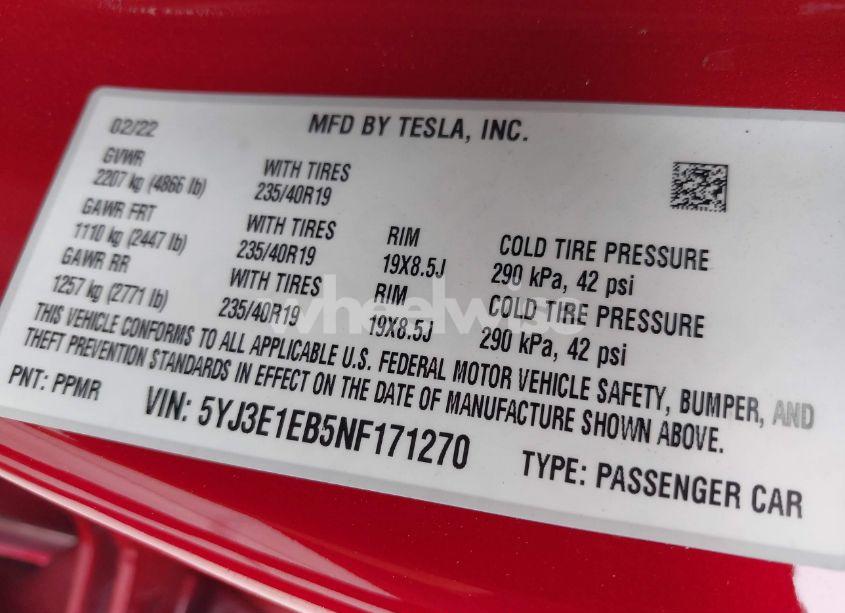 Photo 9 of 2022 Tesla Model 3 LONG RANGE DUAL MOTOR ALL-WHEEL DRIVE (VIN 5YJ3E1EB5NF171270)