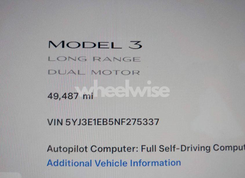 Photo 15 of 2022 Tesla Model 3 LONG RANGE DUAL MOTOR ALL-WHEEL DRIVE (VIN 5YJ3E1EB5NF275337)