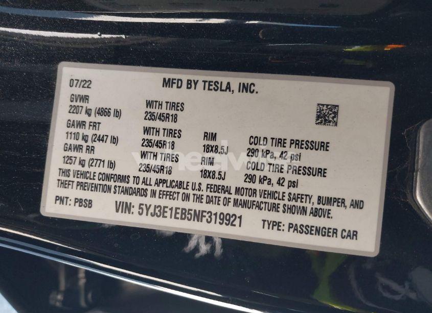 Photo 9 of 2022 Tesla Model 3 LONG RANGE DUAL MOTOR ALL-WHEEL DRIVE (VIN 5YJ3E1EB5NF319921)
