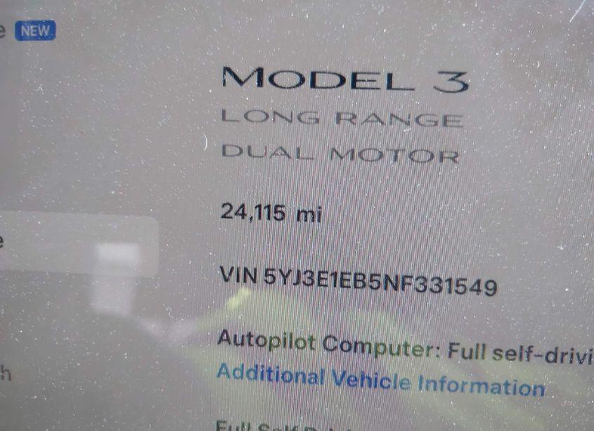 Photo 15 of 2022 Tesla Model 3 LONG RANGE DUAL MOTOR ALL-WHEEL DRIVE (VIN 5YJ3E1EB5NF331549)
