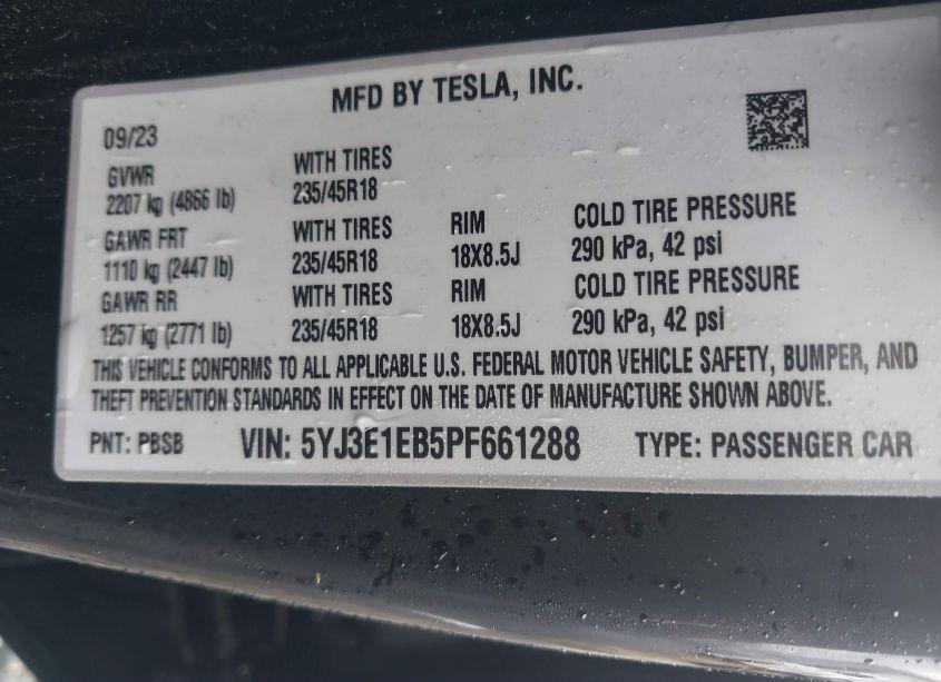 Photo 9 of 2023 Tesla Model 3 LONG RANGE DUAL MOTOR ALL-WHEEL DRIVE (VIN 5YJ3E1EB5PF661288)