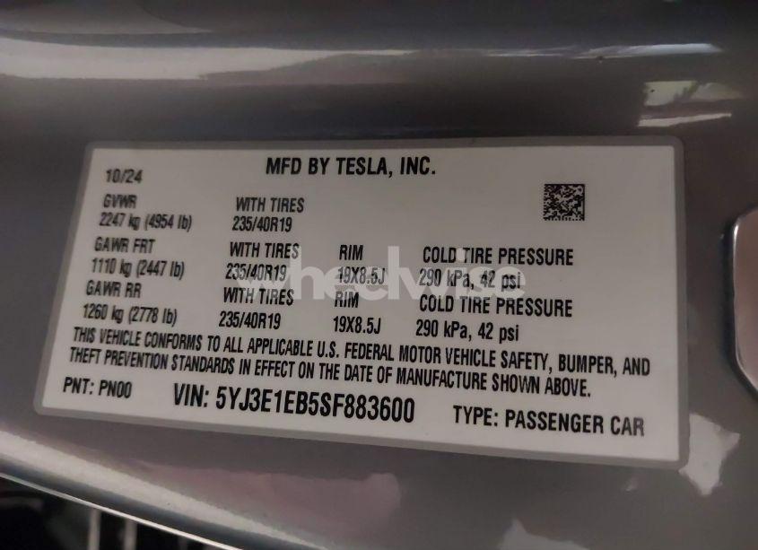 Photo 9 of 2025 Tesla Model 3 LONG RANGE ALL-WHEEL DRIVE (VIN 5YJ3E1EB5SF883600)