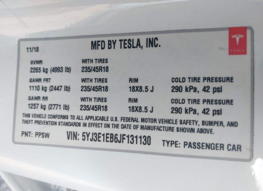 Photo 9 of 2018 Tesla Model 3 LONG RANGE/PERFORMANCE (VIN 5YJ3E1EB6JF131130)