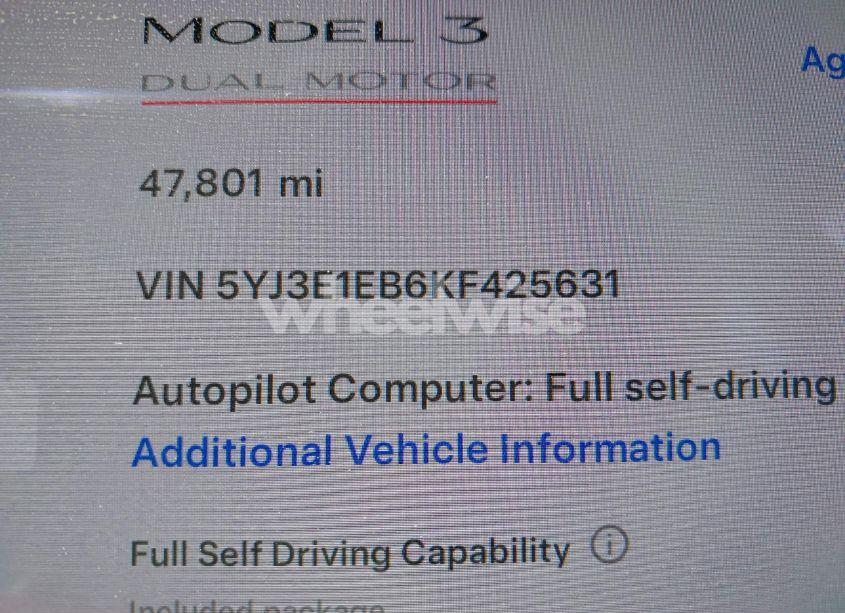 Photo 9 of 2019 Tesla Model 3 LONG RANGE/PERFORMANCE (VIN 5YJ3E1EB6KF425631)