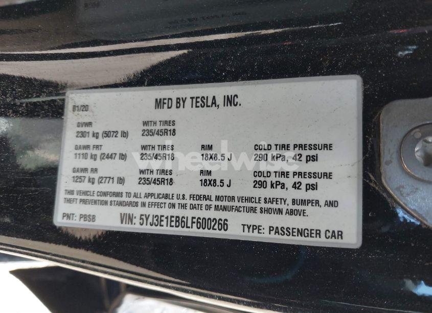 Photo 9 of 2020 Tesla Model 3 LONG RANGE DUAL MOTOR ALL-WHEEL DRIVE (VIN 5YJ3E1EB6LF600266)