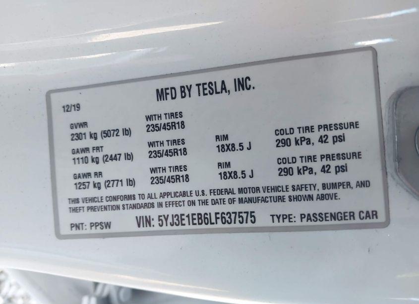 Photo 9 of 2020 Tesla Model 3 LONG RANGE DUAL MOTOR ALL-WHEEL DRIVE (VIN 5YJ3E1EB6LF637575)