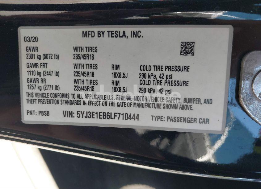 Photo 9 of 2020 Tesla Model 3 LONG RANGE DUAL MOTOR ALL-WHEEL DRIVE (VIN 5YJ3E1EB6LF710444)