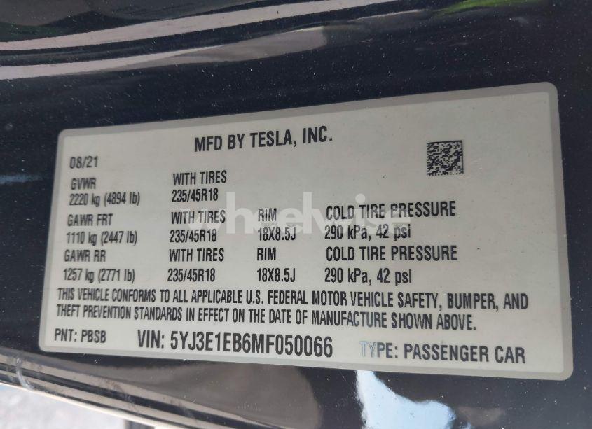 Photo 9 of 2021 Tesla Model 3 LONG RANGE DUAL MOTOR ALL-WHEEL DRIVE (VIN 5YJ3E1EB6MF050066)