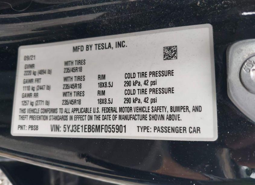 Photo 9 of 2021 Tesla Model 3 LONG RANGE DUAL MOTOR ALL-WHEEL DRIVE (VIN 5YJ3E1EB6MF055901)