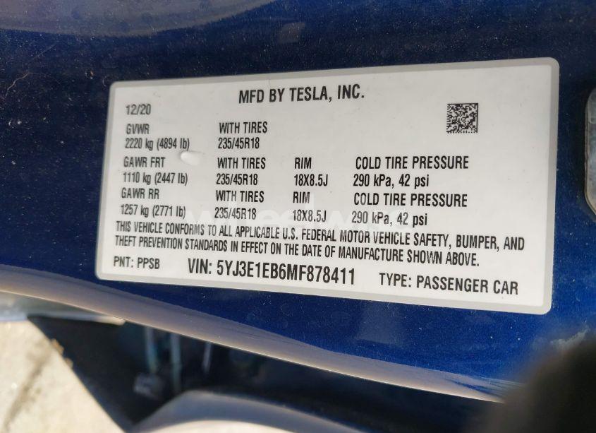 Photo 9 of 2021 Tesla Model 3 LONG RANGE DUAL MOTOR ALL-WHEEL DRIVE (VIN 5YJ3E1EB6MF878411)