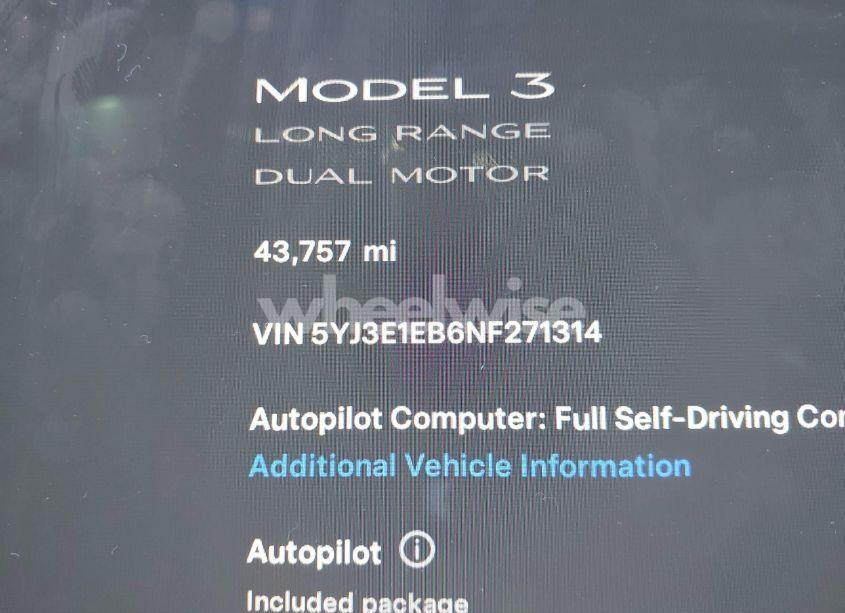 Photo 14 of 2022 Tesla Model 3 LONG RANGE DUAL MOTOR ALL-WHEEL DRIVE (VIN 5YJ3E1EB6NF271314)
