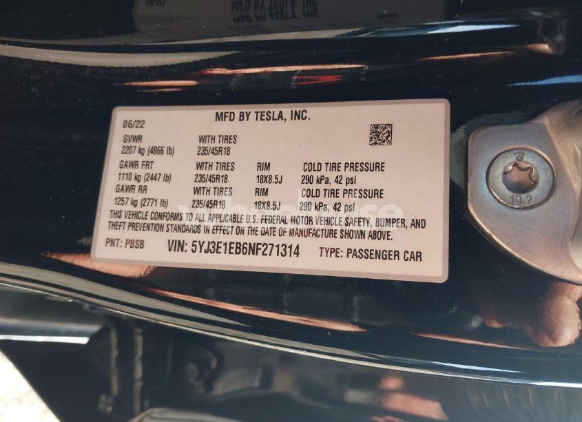 Photo 9 of 2022 Tesla Model 3 LONG RANGE DUAL MOTOR ALL-WHEEL DRIVE (VIN 5YJ3E1EB6NF271314)