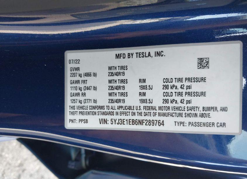 Photo 9 of 2022 Tesla Model 3 LONG RANGE DUAL MOTOR ALL-WHEEL DRIVE (VIN 5YJ3E1EB6NF289764)