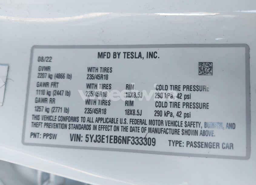 Photo 9 of 2022 Tesla Model 3 LONG RANGE DUAL MOTOR ALL-WHEEL DRIVE (VIN 5YJ3E1EB6NF333309)