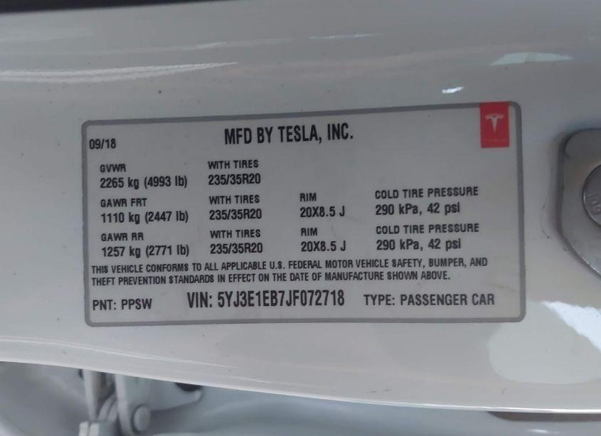 Photo 9 of 2018 Tesla Model 3 LONG RANGE/PERFORMANCE (VIN 5YJ3E1EB7JF072718)
