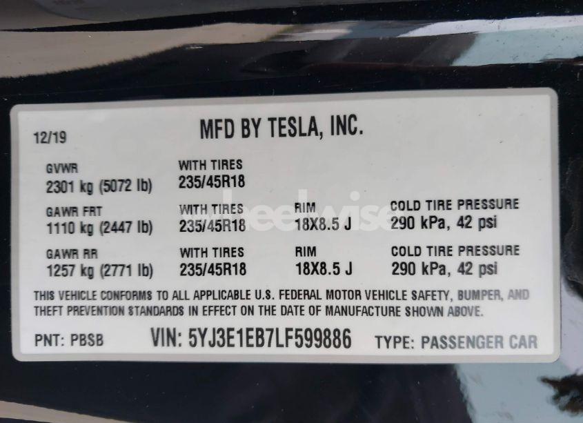 Photo 9 of 2020 Tesla Model 3 LONG RANGE DUAL MOTOR ALL-WHEEL DRIVE (VIN 5YJ3E1EB7LF599886)