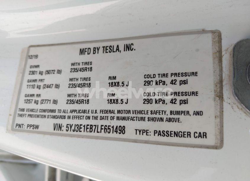 Photo 9 of 2020 Tesla Model 3 LONG RANGE DUAL MOTOR ALL-WHEEL DRIVE (VIN 5YJ3E1EB7LF651498)