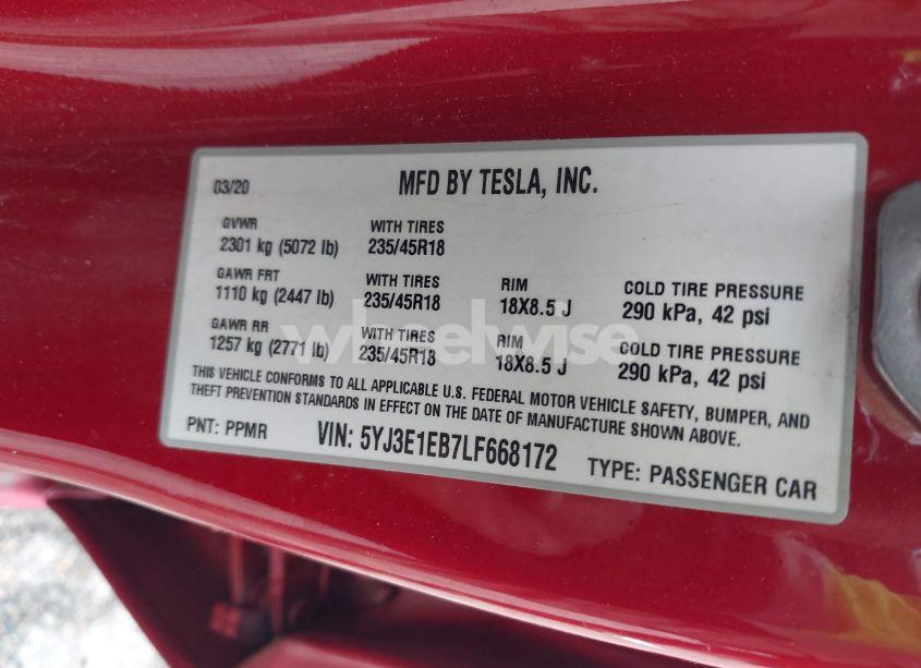 Photo 9 of 2020 Tesla Model 3 LONG RANGE DUAL MOTOR ALL-WHEEL DRIVE (VIN 5YJ3E1EB7LF668172)