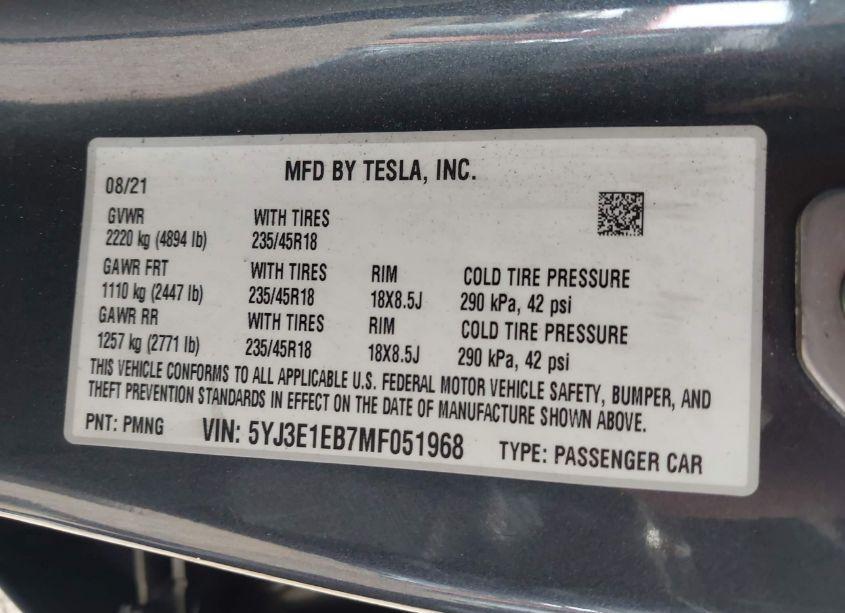 Photo 9 of 2021 Tesla Model 3 LONG RANGE DUAL MOTOR ALL-WHEEL DRIVE (VIN 5YJ3E1EB7MF051968)